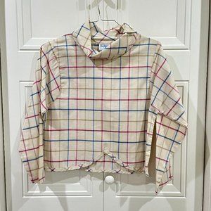 Vintage Long-Sleeved Plaid Off-White Blouse